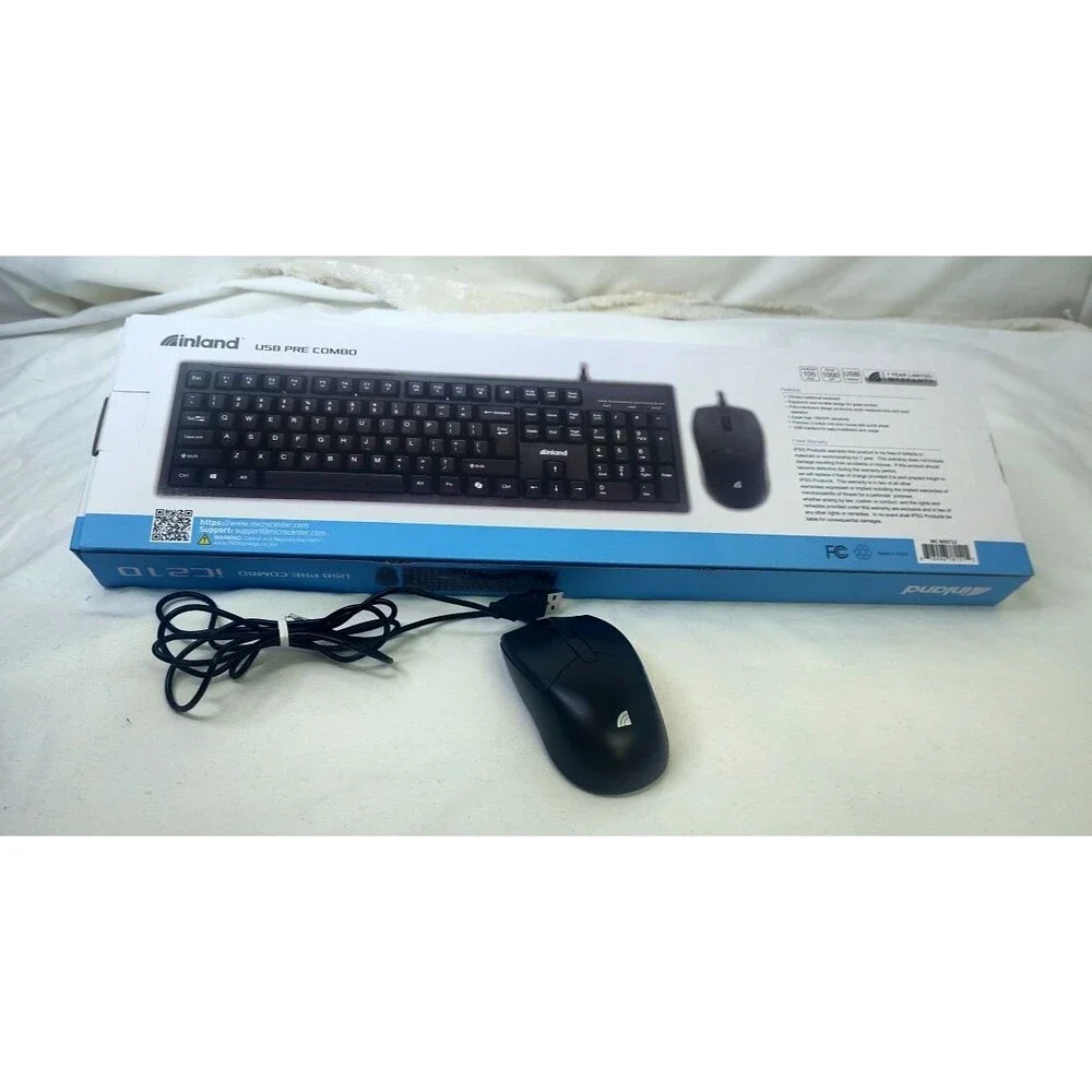 NEW Inland iC210 USB Black Keyboard And Mouse 1000 CPI Combo 105 Keys NIB In Box